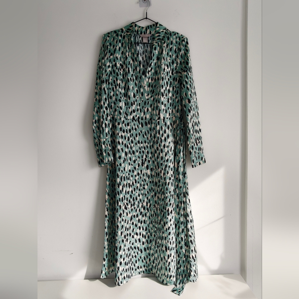 H&M Mint and Black Patterned Long Sleeve Dress